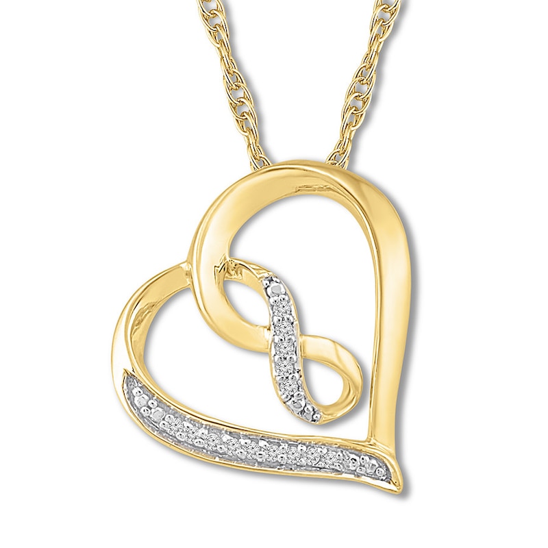 Heart Infinity Necklace with Diamonds 10K Yellow Gold 18