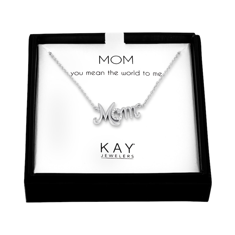 "Mom" Necklace with Diamonds Sterling Silver