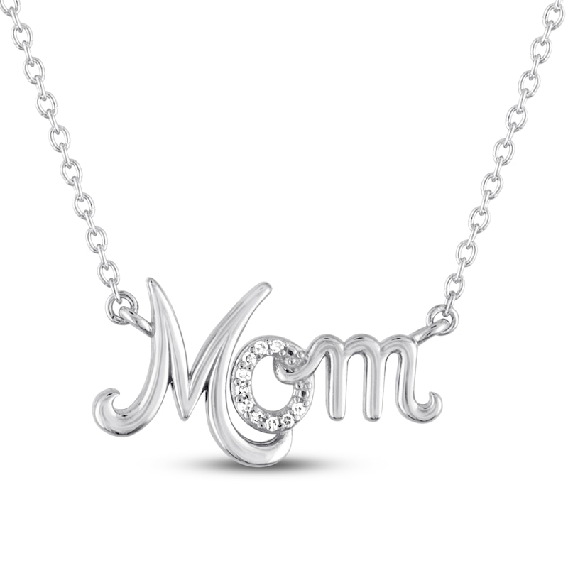 "Mom" Necklace with Diamonds Sterling Silver