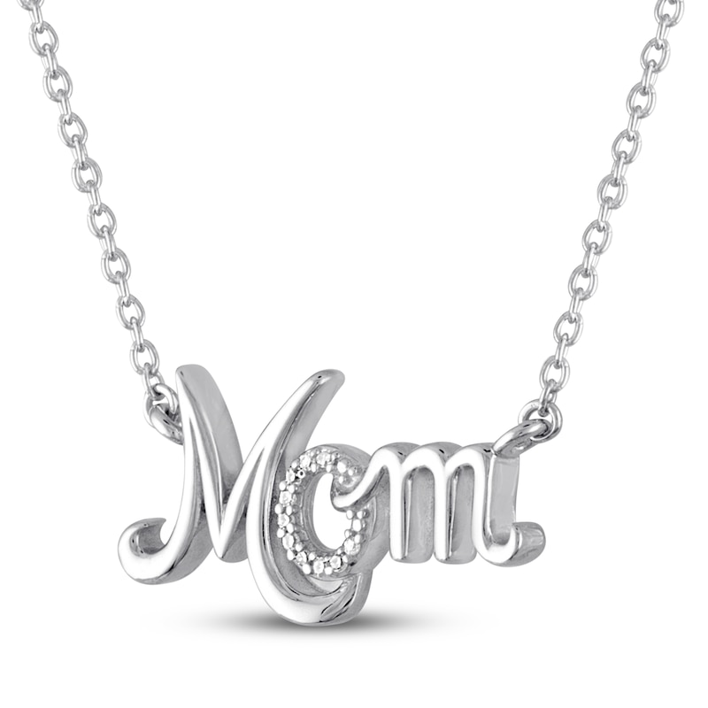 "Mom" Necklace with Diamonds Sterling Silver