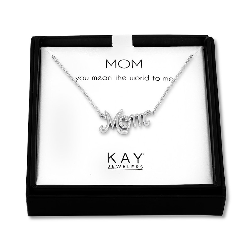 "Mom" Necklace with Diamonds Sterling Silver