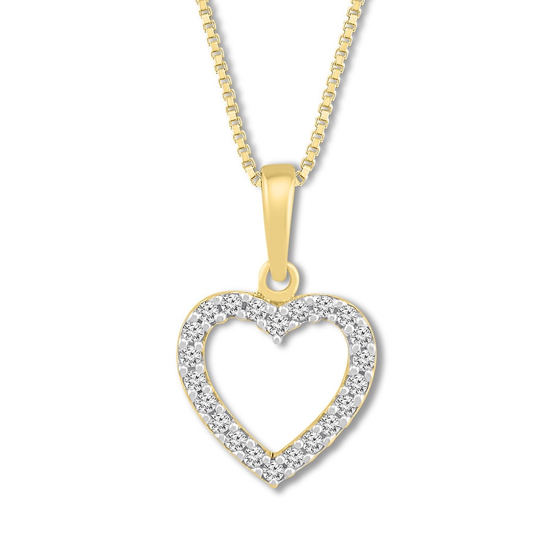 Main Image 1 of Diamond Heart Necklace 1/10 ct tw Round-cut 10K Yellow Gold