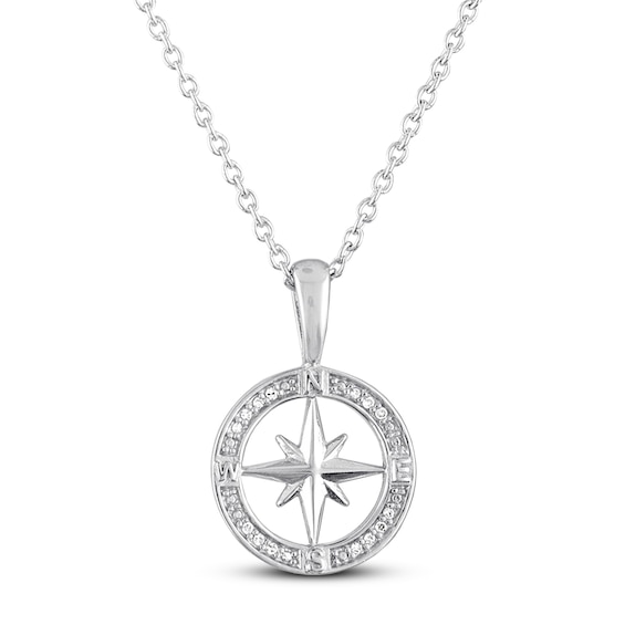 Compass Necklace with Diamonds Sterling Silver Womens Necklaces