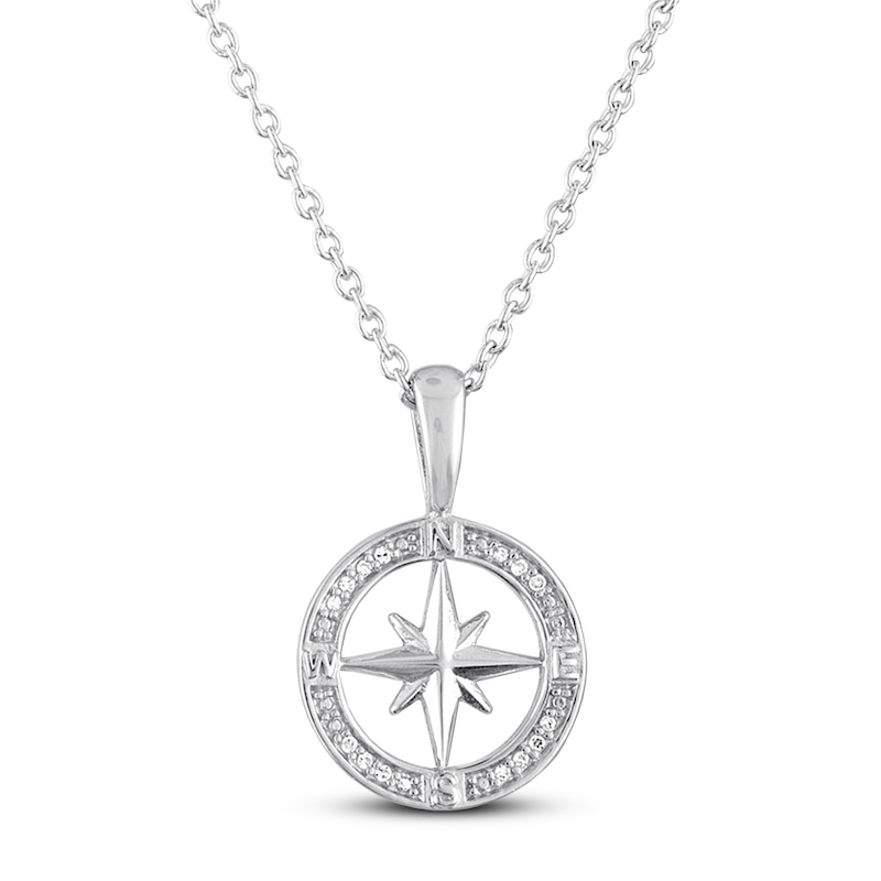 Compass Necklace with Diamonds Sterling Silver