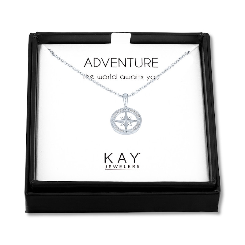 Compass Necklace with Diamonds Sterling Silver