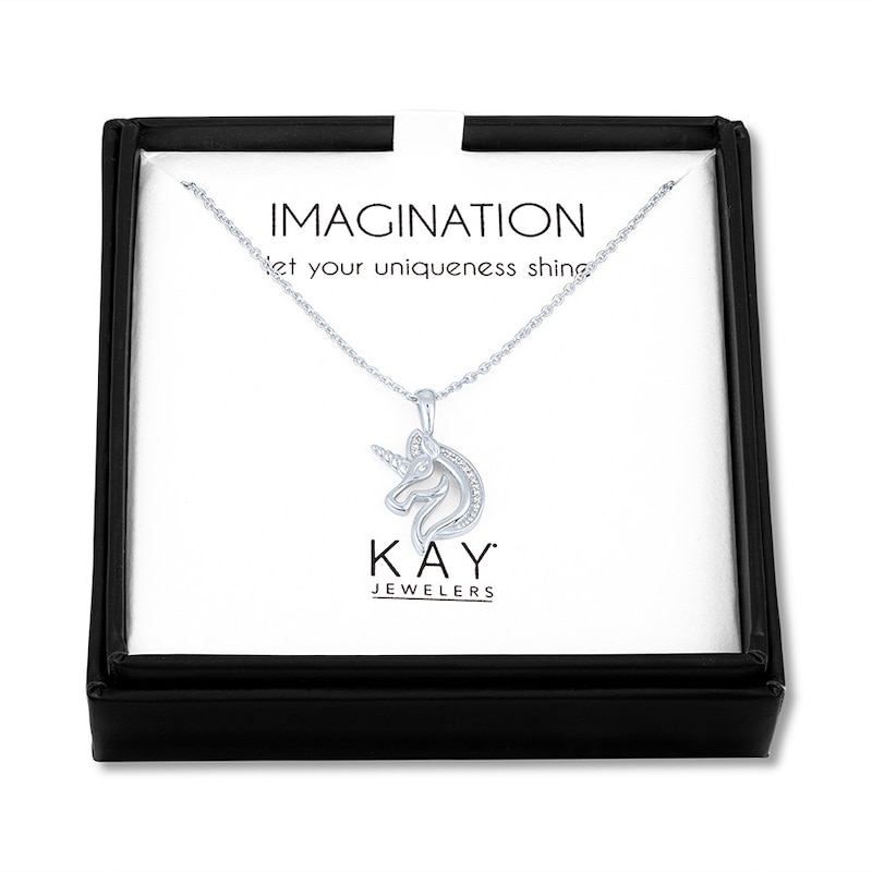 Main Image 4 of Unicorn Necklace with Diamonds Sterling Silver