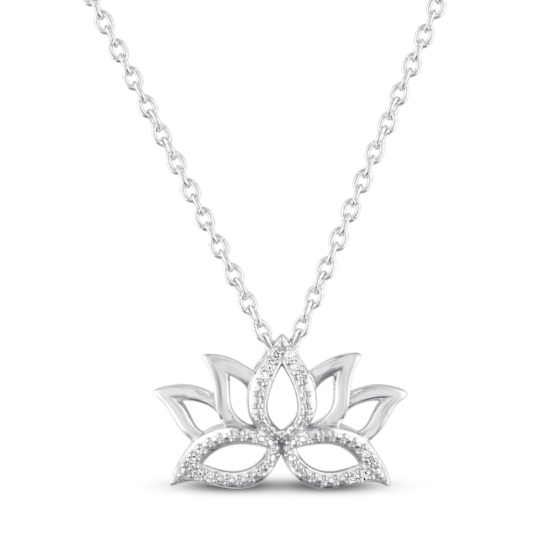 Main Image 2 of Lotus Necklace with Diamonds Sterling Silver