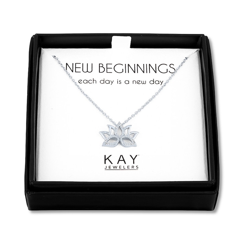 Main Image 4 of Lotus Necklace with Diamonds Sterling Silver