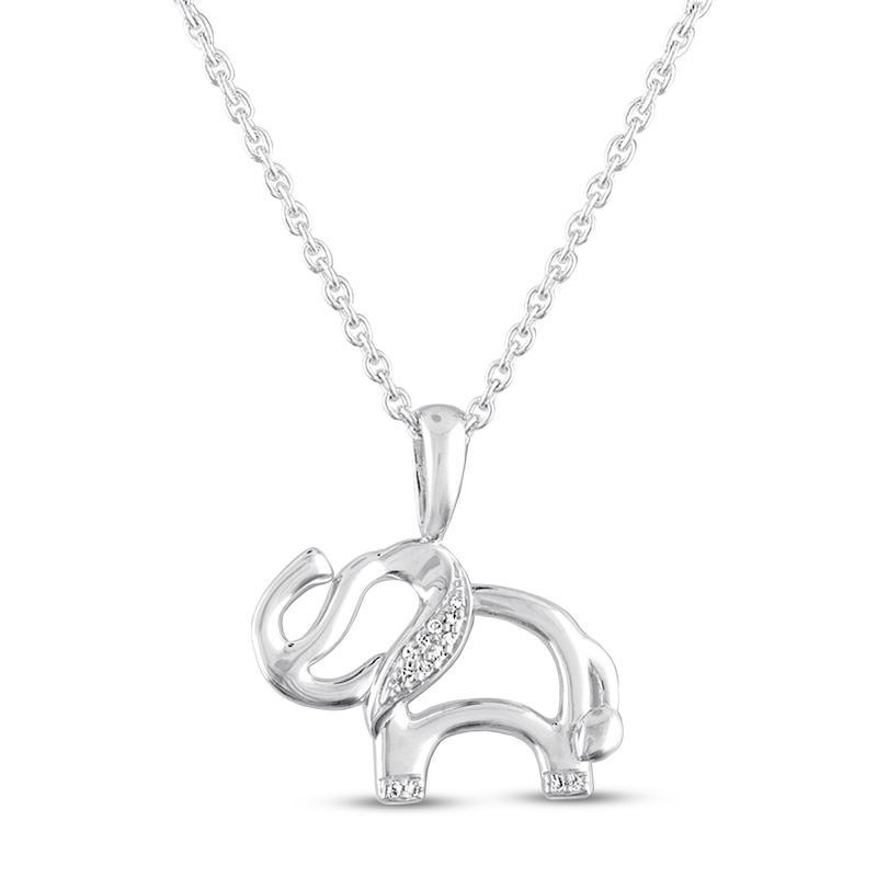 Main Image 2 of Elephant Necklace with Diamonds Sterling Silver