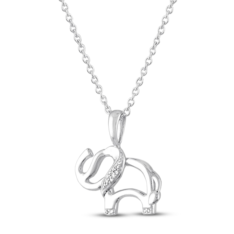 Main Image 3 of Elephant Necklace with Diamonds Sterling Silver