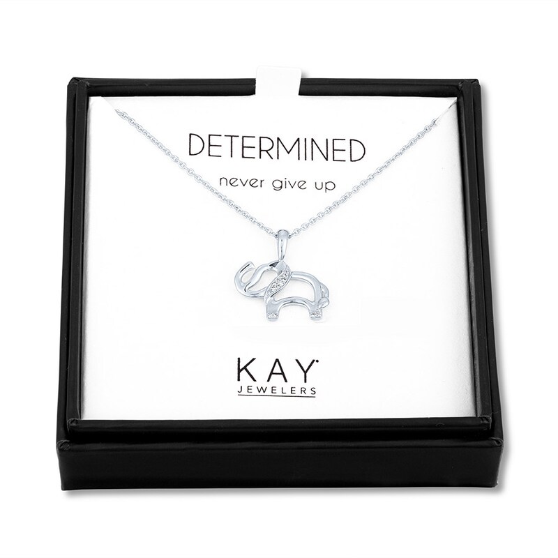 Main Image 4 of Elephant Necklace with Diamonds Sterling Silver