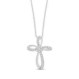 Diamond Cross Necklace 1/4 ct tw Round-cut Sterling Silver 19"