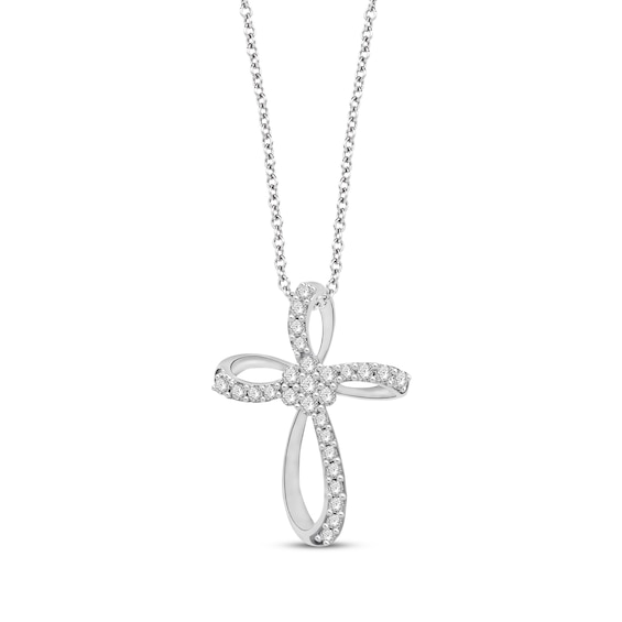 Diamond Cross Necklace 1/4 ct tw Round-cut Sterling Silver 19"