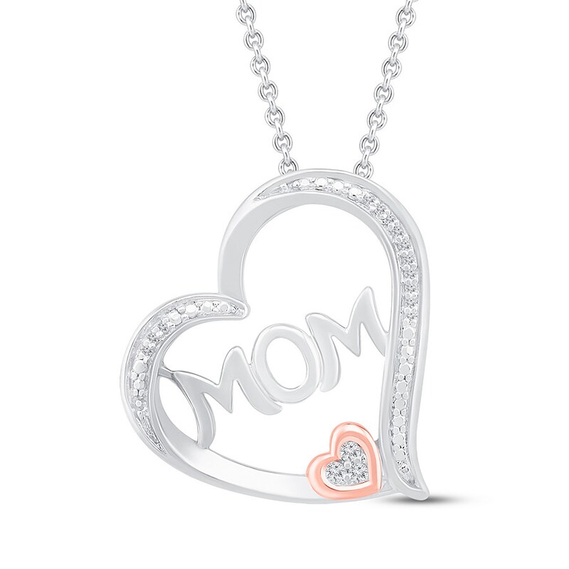 10k White Gold Heart Mom Necklace