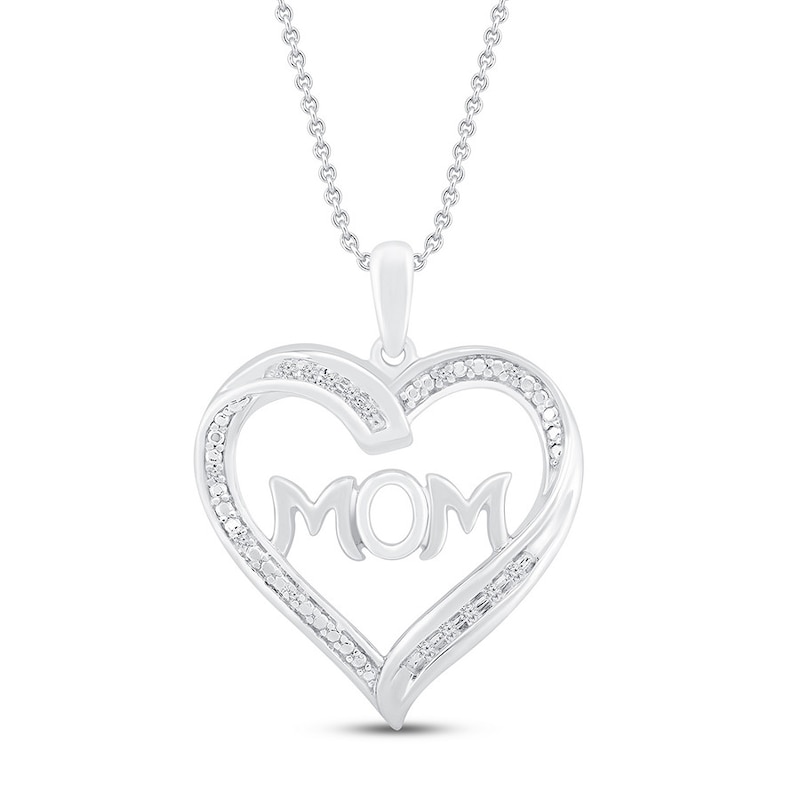 Main Image 1 of "Mom" Heart Necklace 1/20 ct tw Diamonds Sterling Silver 18"
