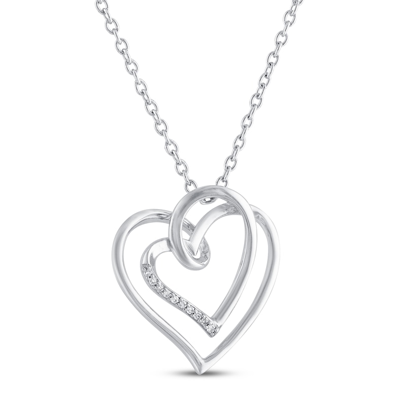 Boxed Set Heart Necklace/Earrings Diamond Accents Sterling Silver