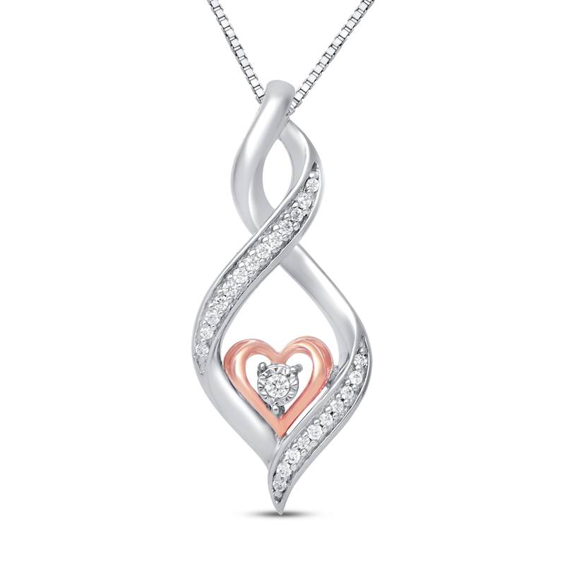 Main Image 1 of Diamond Necklace 1/15 ct tw Sterling Silver & 10K Rose Gold 18"