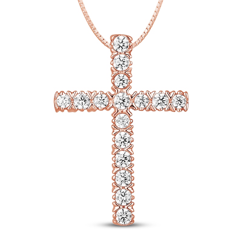Main Image 1 of Diamond Cross Pendant 1/4 ct tw 10K Rose Gold 18"