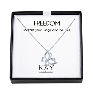 Diamond Butterfly Necklace Sterling Silver 18