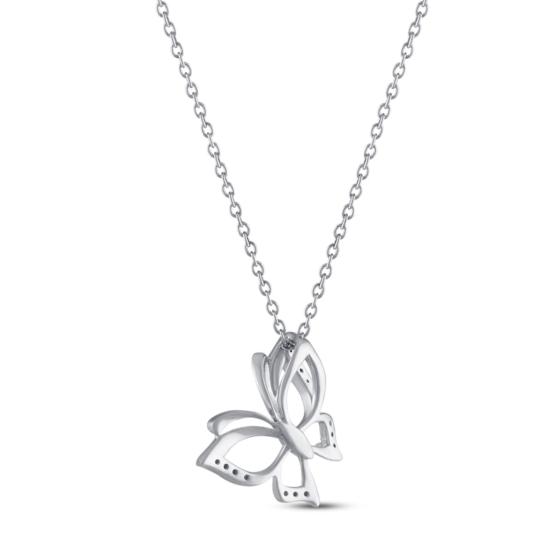Diamond Butterfly Necklace Sterling Silver 18"