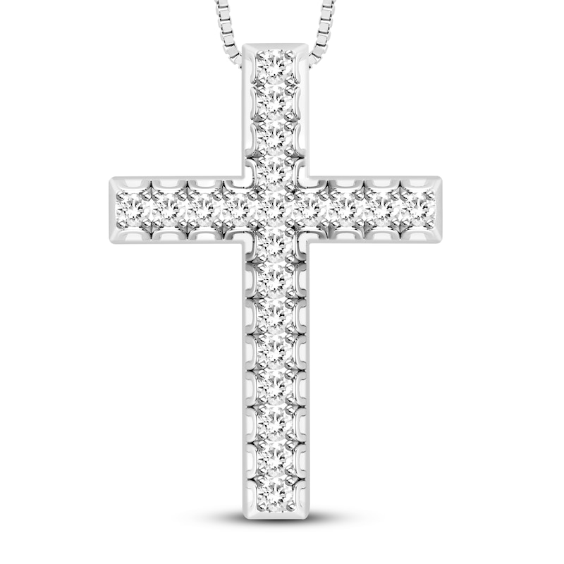 Main Image 1 of Diamond Cross Necklace 1/2 ct tw 10K White Gold 18"