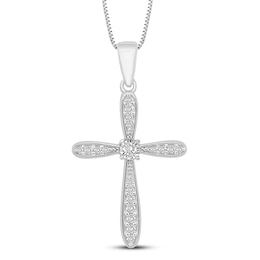 Diamond Cross Necklace 1/8 ct tw 10K White Gold 18&quot;