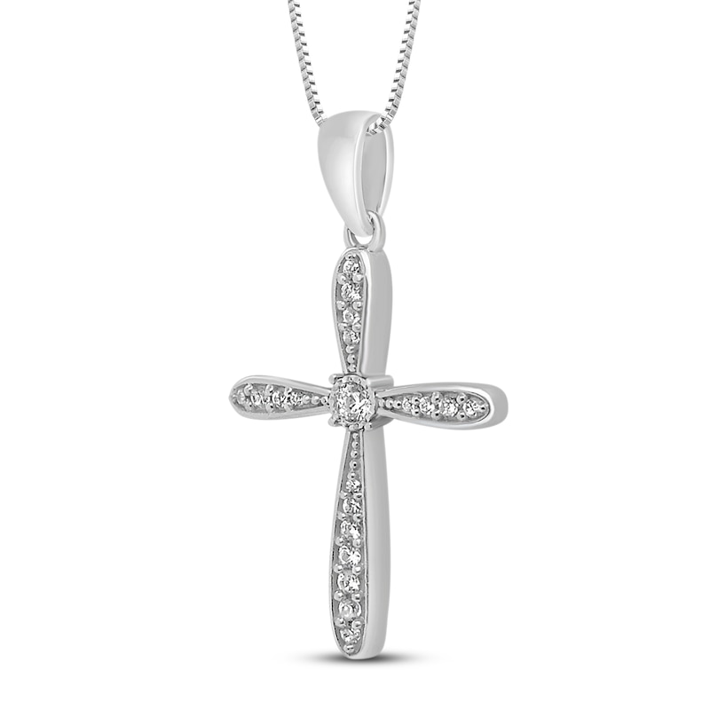 Diamond Cross Necklace 1/8 ct tw 10K White Gold 18"