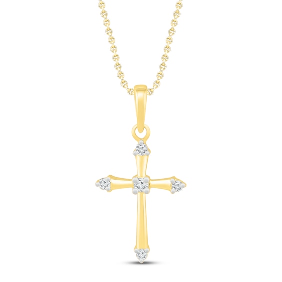 Diamond Cross Necklace 1/20 ct tw 10K Yellow Gold 19"