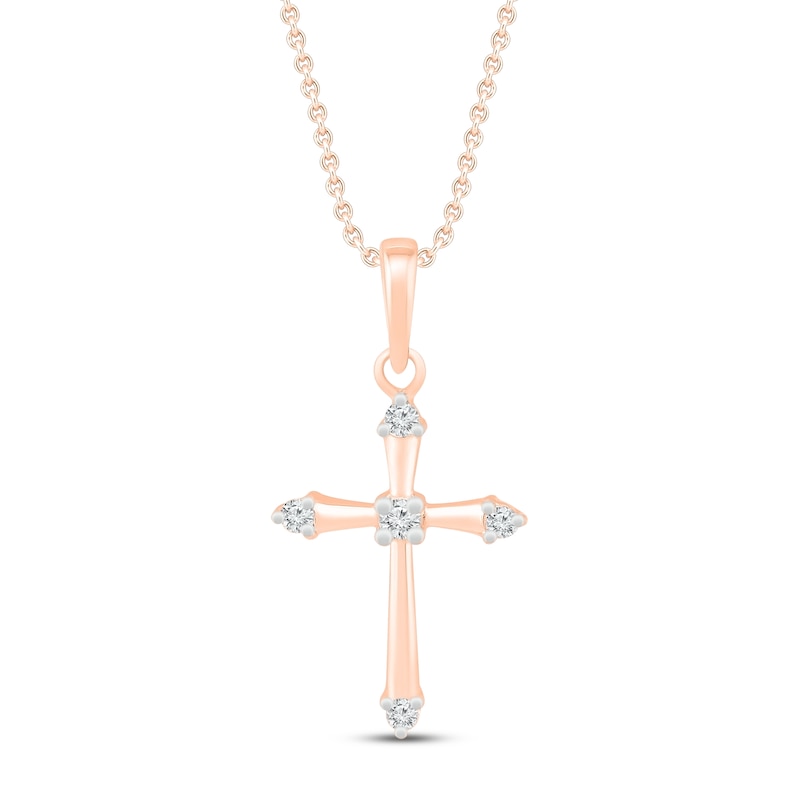 Main Image 1 of Diamond Cross Necklace 1/20 ct tw 10K Rose Gold 19"