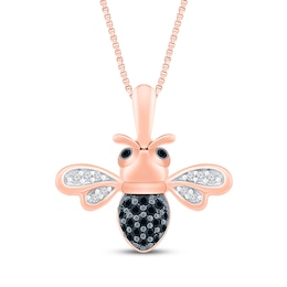 Black & White Diamond Bee Necklace 1/8 ct tw 10K Rose Gold 18"