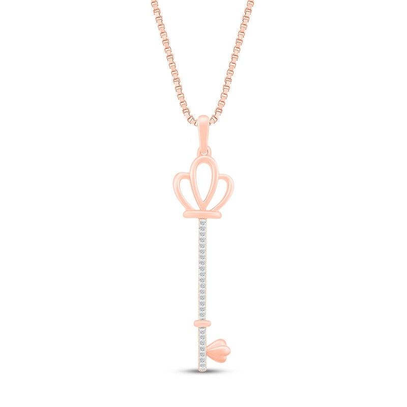 Main Image 1 of Diamond Crown Key Necklace 1/20 ct tw 10K Rose Gold 18"