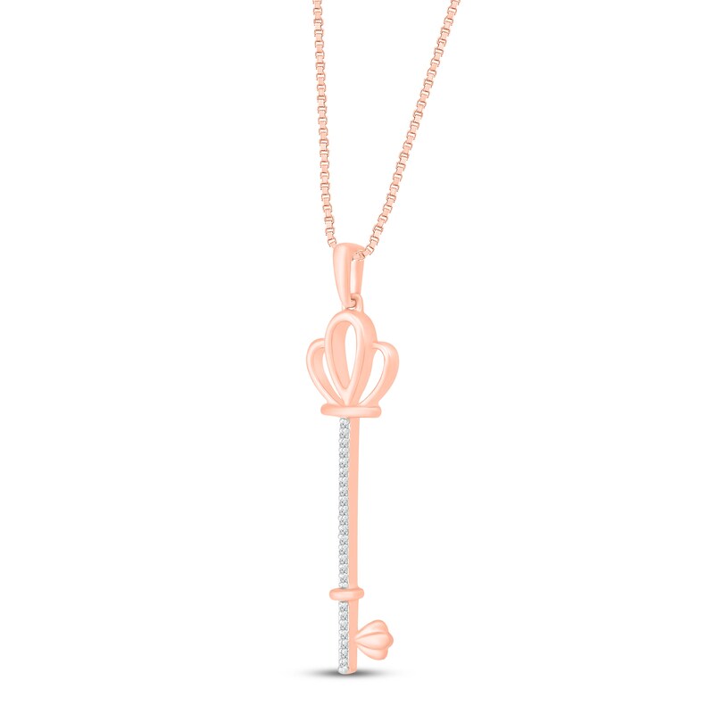 Main Image 2 of Diamond Crown Key Necklace 1/20 ct tw 10K Rose Gold 18"