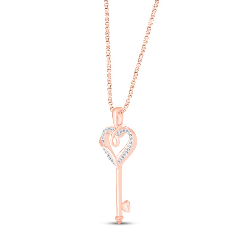 Main Image 2 of Diamond Heart Key Necklace 1/15 ct tw 10K Rose Gold 18"