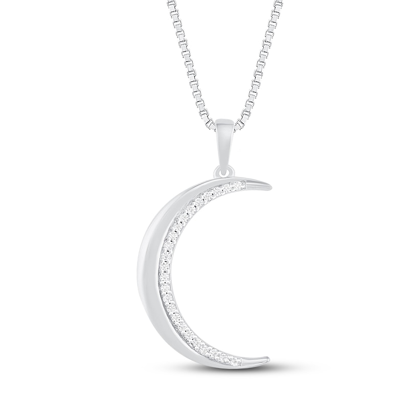 Main Image 1 of Diamond Moon Necklace 1/10 ct tw 10K White Gold 18"