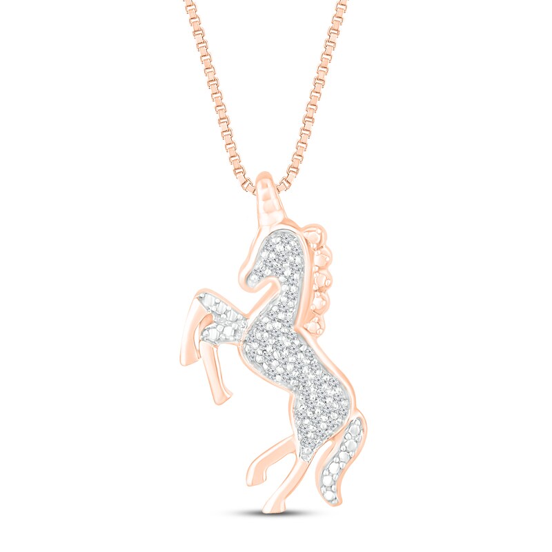 Main Image 1 of Diamond Unicorn Necklace 1/8 ct tw 10K Rose Gold 18"
