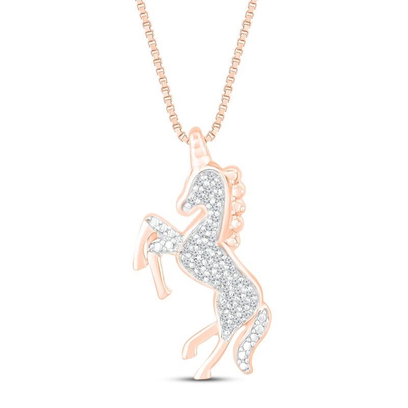 Diamond Unicorn Necklace 1/8 ct tw 10K Rose Gold 18"