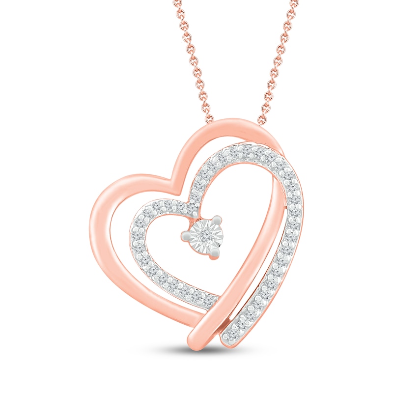 Main Image 1 of Diamond Heart Necklace 1/8 ct tw 10K Rose Gold 19"