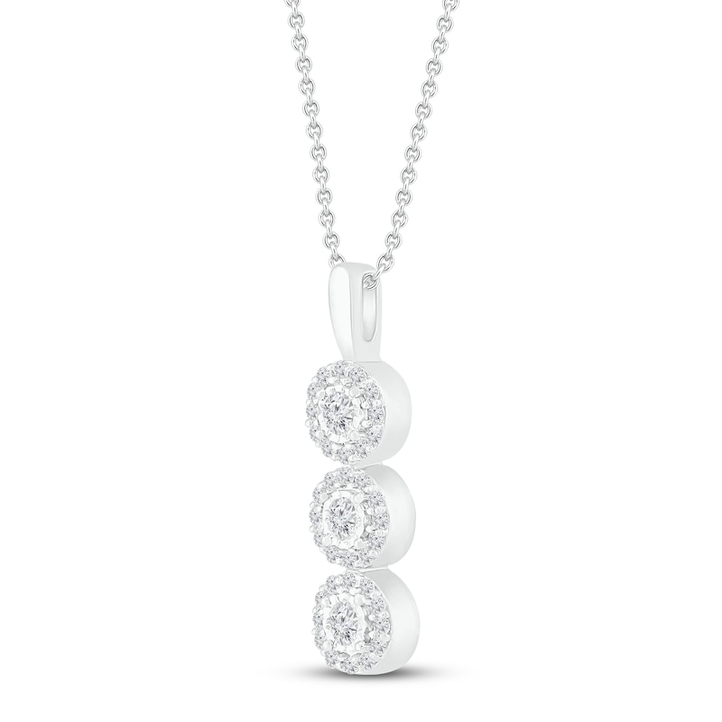 Main Image 2 of Three-stone Diamond Necklace 1/3 ct tw 10K White Gold 19"