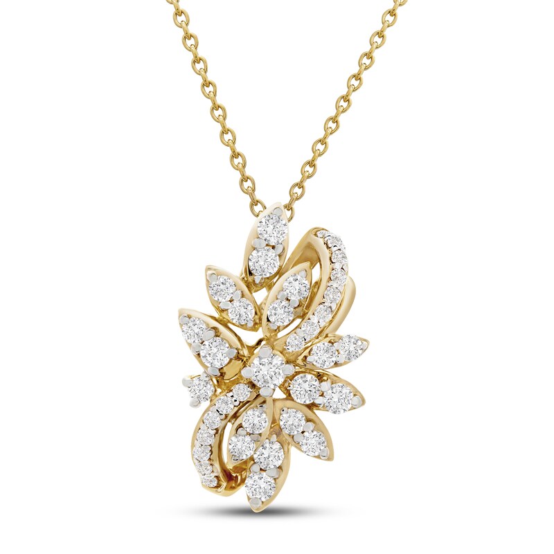 Main Image 1 of Diamond Flower Necklace 1/2 ct tw 10K Yellow Gold