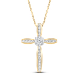 Diamond Cross Necklace 1/4 ct tw 10K Yellow Gold 18&quot;