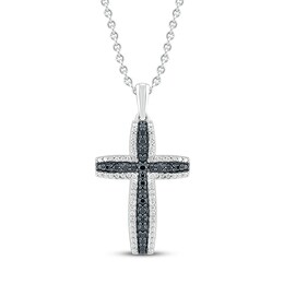 Black Diamond Cross Necklace 1/3 ct tw Round Sterling Silver 18&quot;