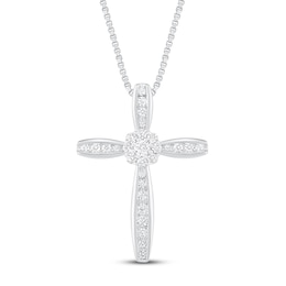 Diamond Cross Necklace 1/4 ct tw Round-cut 10K White Gold 18"