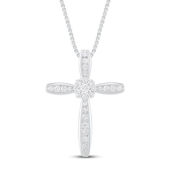 Diamond Cross Necklace 1/4 ct tw Round-cut 10K White Gold 18"