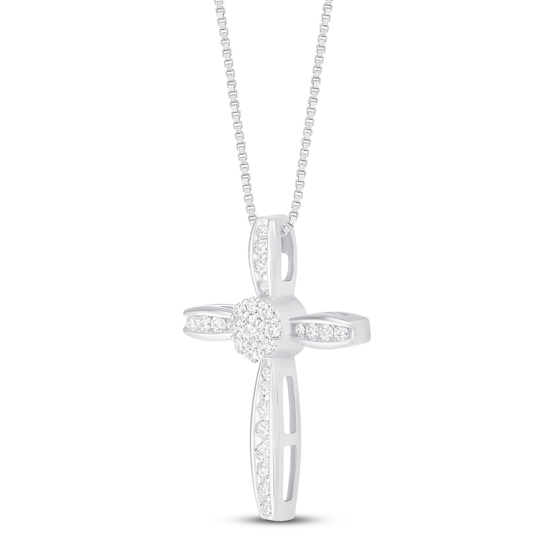 Main Image 2 of Diamond Cross Necklace 1/4 ct tw Round-cut 10K White Gold 18"