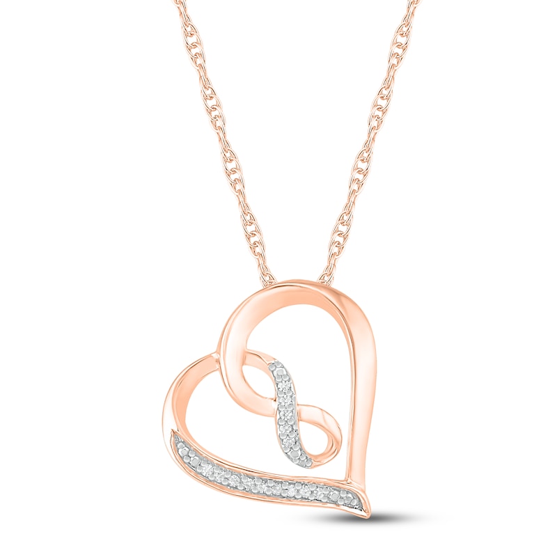 Diamond Eternity Heart Necklace 10K Rose Gold 18"