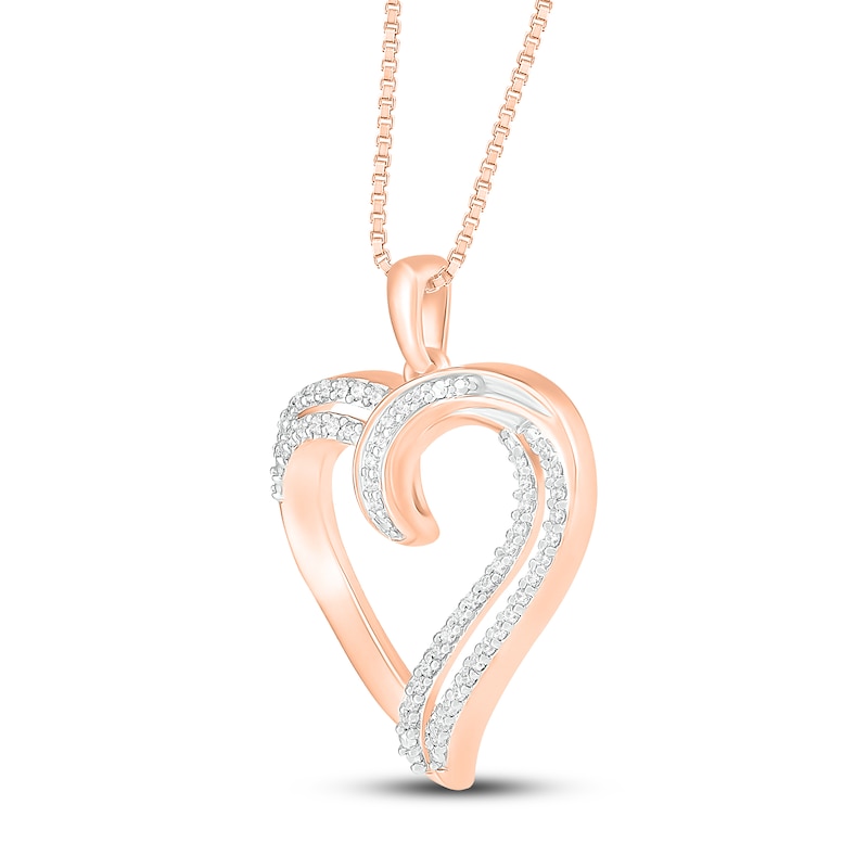 Main Image 2 of Diamond Heart Necklace 1/6 ct tw Round-cut 10K Rose Gold 18"