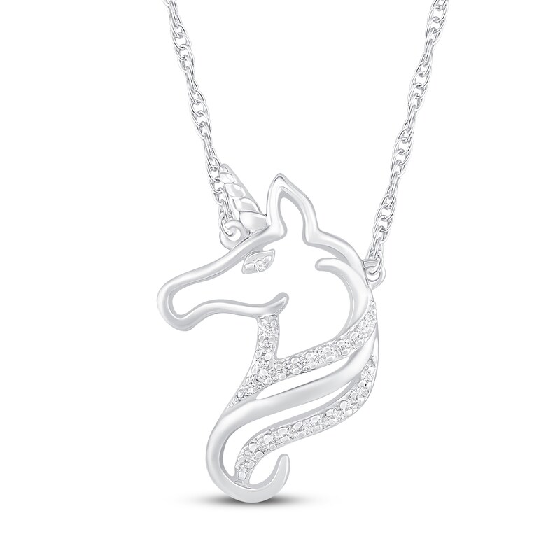 Main Image 1 of Diamond Unicorn Necklace 1/20 ct tw Round-cut Sterling Silver 18"