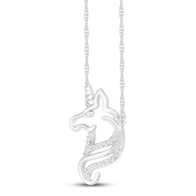Diamond Unicorn Necklace 1/20 ct tw Round-cut Sterling Silver 18"