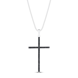 Black Diamond Cross Necklace 1/6 ct tw Sterling Silver 18"