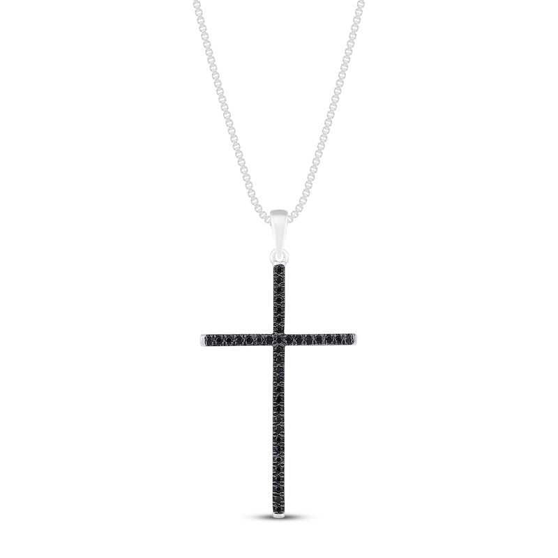 Main Image 1 of Black Diamond Cross Necklace 1/6 ct tw Sterling Silver 18"